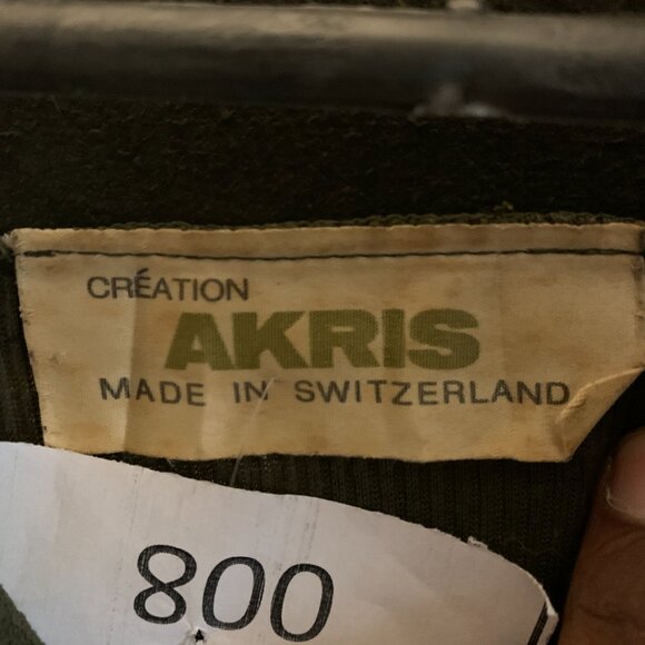 Khaki Green (Made in Switzerland) vintage long coat with ribbed details. - Picture 4 of 4